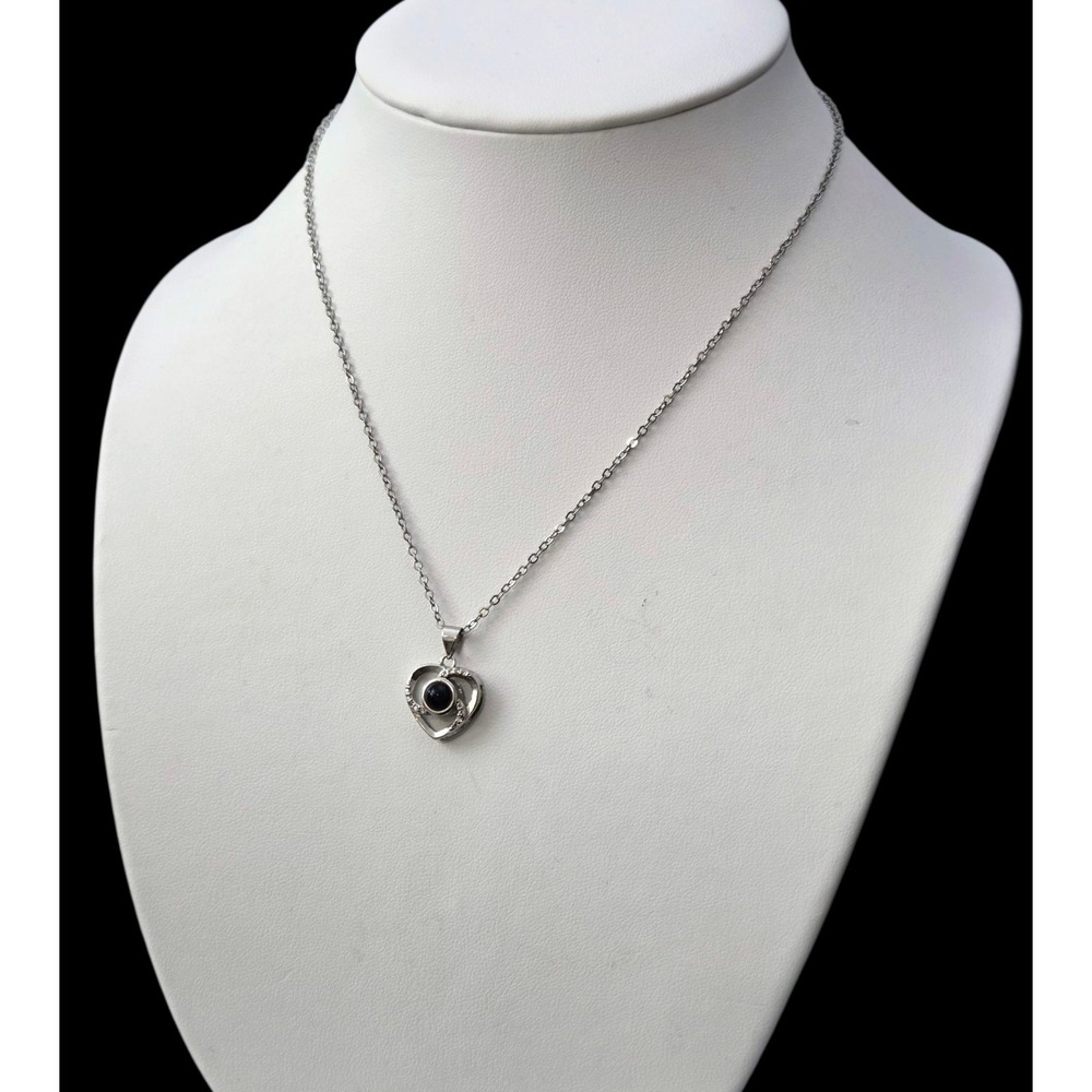925 Sterling Silver Heart Pendant Necklace 18" Gemstone Center‎